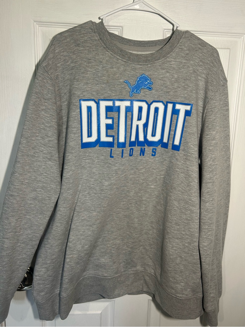 Detroit Lions Womens Crewneck Sweatshirt Grey w/ Blue Logo Soft Size XL Football